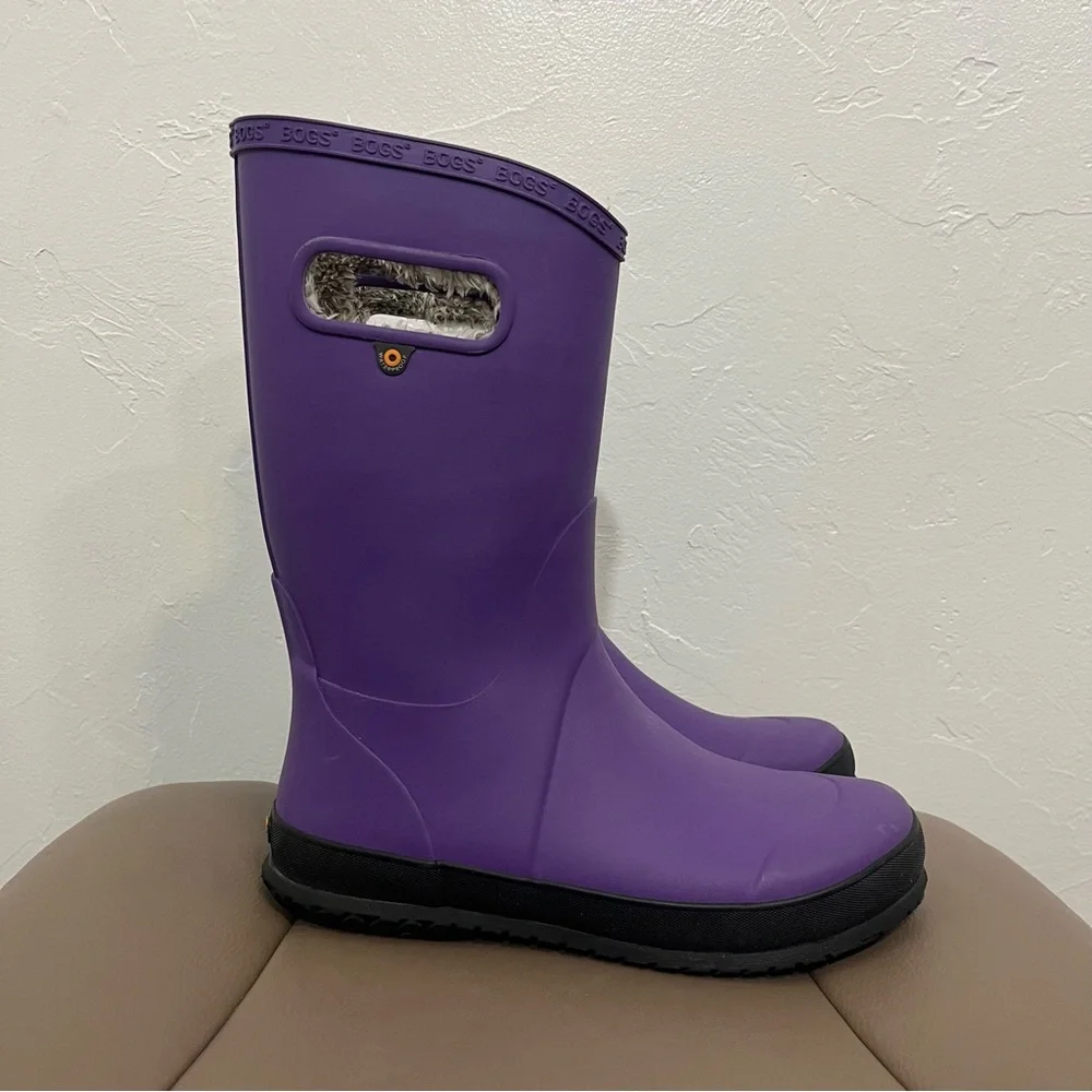 Bogs Rain Boots Purple Plush Faux Fur Lined Youth Size 6